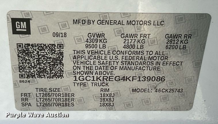 image for item NR9457 2019 Chevrolet Silverado 2500HD  Crew Cab pickup truck