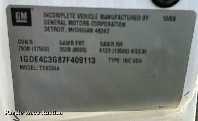 image for item NR9458 2007 GMC C4500  dump truck