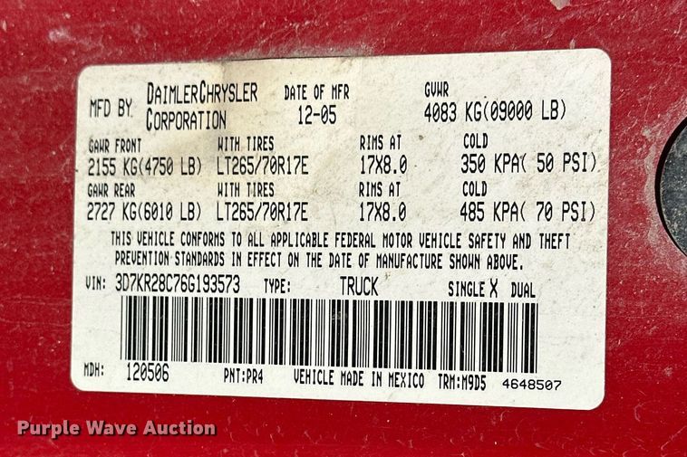 image for item NS9029 2006 Dodge Ram 2500 SLT  Quad Cab pickup truck