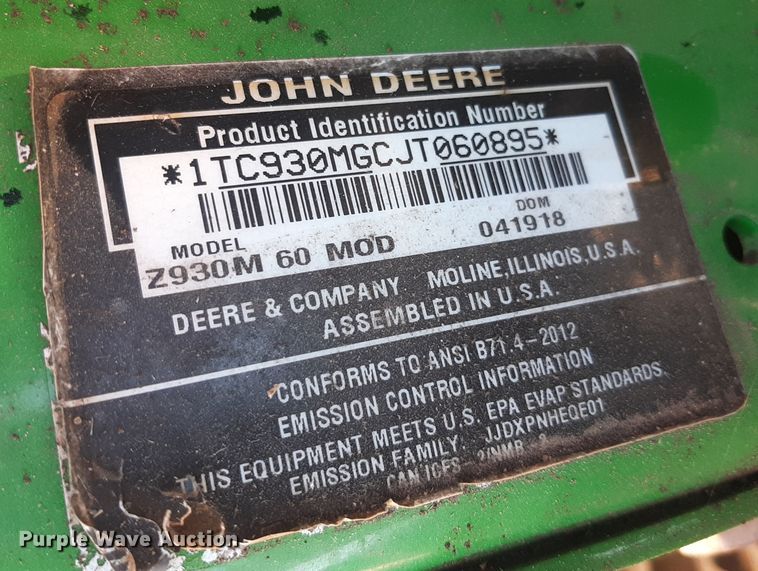 image for item OF9605 John Deere Z930M  ZTR lawn mower