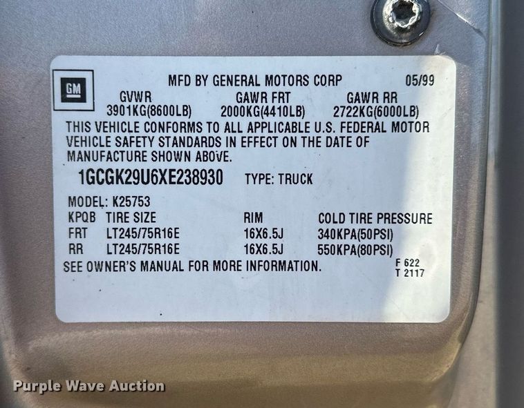 image for item OK9180 1999  Chevrolet Silverado 2500  Ext. Cab pickup truck