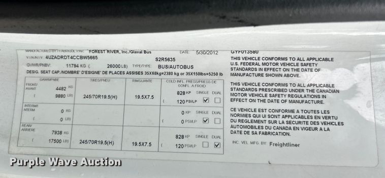 image for item OK9778 2012 Freightliner S2C  shuttle bus