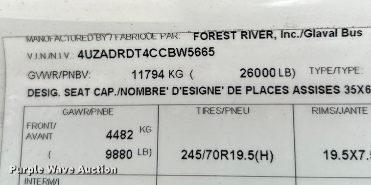 image for item OK9778 2012 Freightliner S2C  shuttle bus