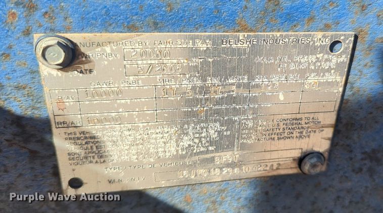 image for item OL9088 2006 Belshe  equipment trailer