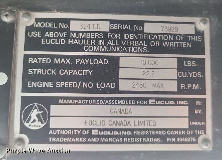 image for item DK1182 1989 Euclid R35  haul truck