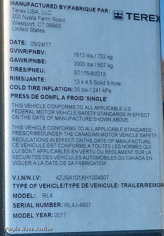 image for item DK1194 2017 Terex RL4  light plant