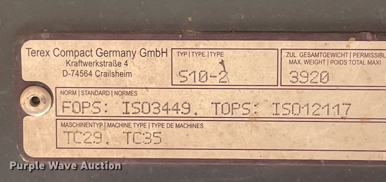 image for item DN3175 2015 Terex TC35  mini excavator