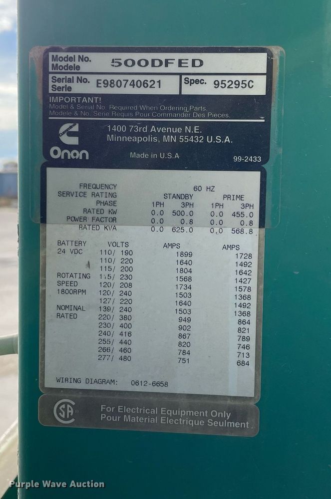 image for item DP0216 Onan 500DFED  generator