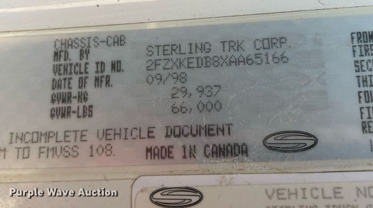 image for item DP2130 1999 Sterling A9500  crane truck