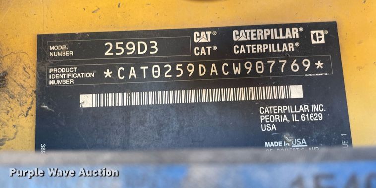 image for item DQ2283 2021 Caterpillar 259D3  tracked skid steer loader