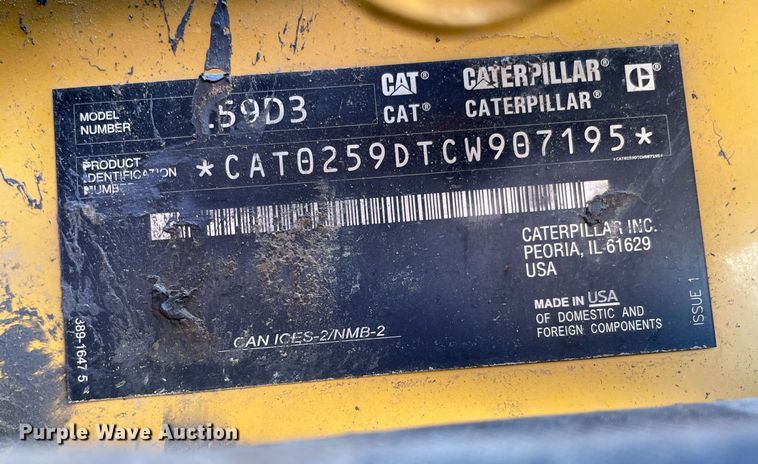 image for item DQ2284 2020 Caterpillar 259D3  tracked skid steer loader