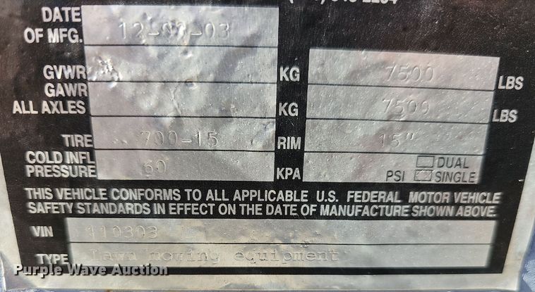 image for item DR3442 2003 Strobel  equipment trailer