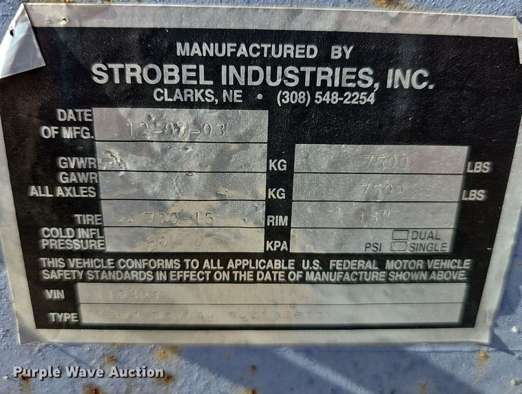image for item DR3442 2003 Strobel  equipment trailer