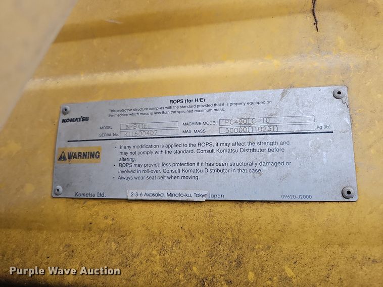 image for item DS5662 2012 Komatsu PC490LC-10  excavator