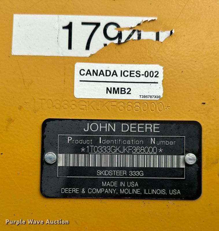 image for item DW2920 2020 John Deere 333G  tracked skid steer loader