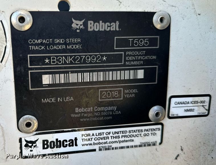 image for item GG9848 2018 Bobcat T595  tracked skid steer loader
