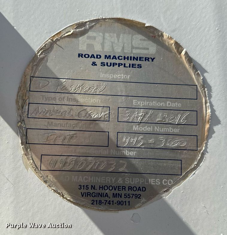 image for item GG9885 2007 IMT 445 3000  truck mounted crane