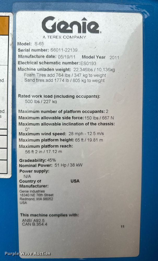 image for item IU9124 2011 Genie  boom lift