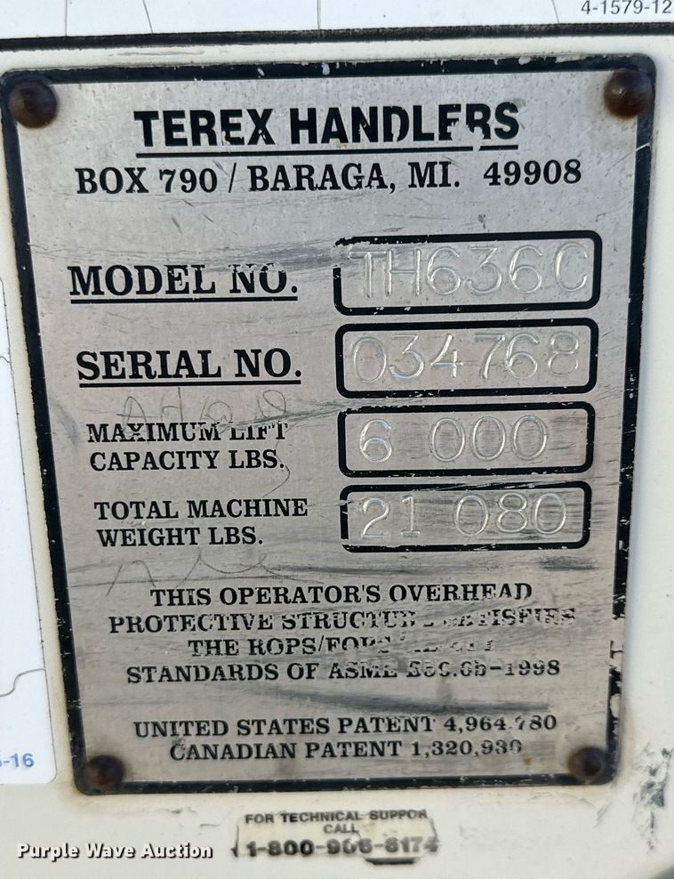 image for item IU9182 2003 Terex TH636C  telehandler