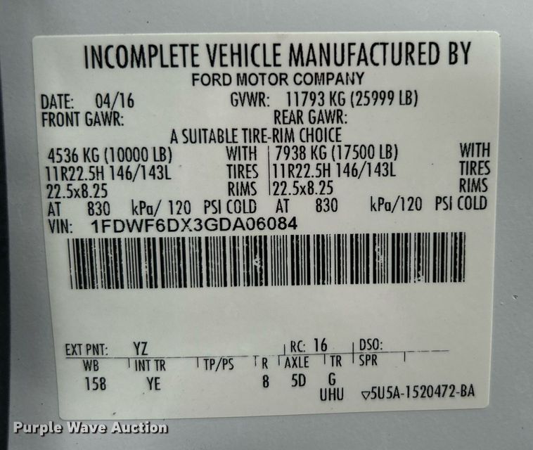 image for item KH9562 2016 Ford F650 Super Duty  bucket truck