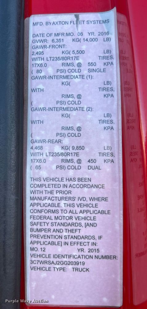 image for item KH9596 2016 Dodge Ram 3500HD  utility bed pickup truck