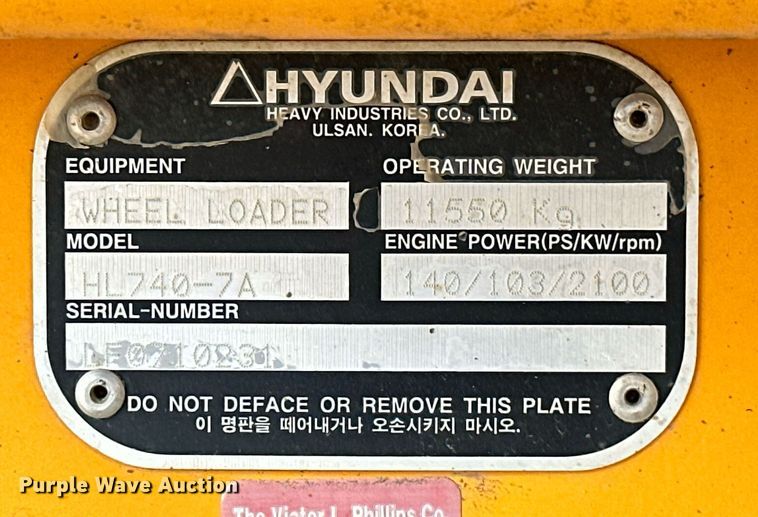 image for item KT9167 2009 Hyundai HL740-7A  wheel loader
