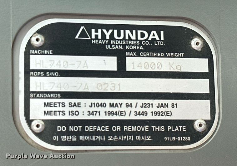 image for item KT9167 2009 Hyundai HL740-7A  wheel loader