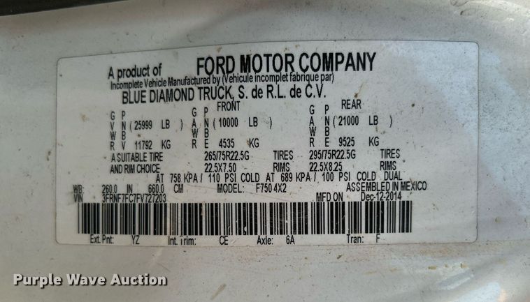 image for item KW9036 2015 Ford F750 Super Duty  dump flatbed truck