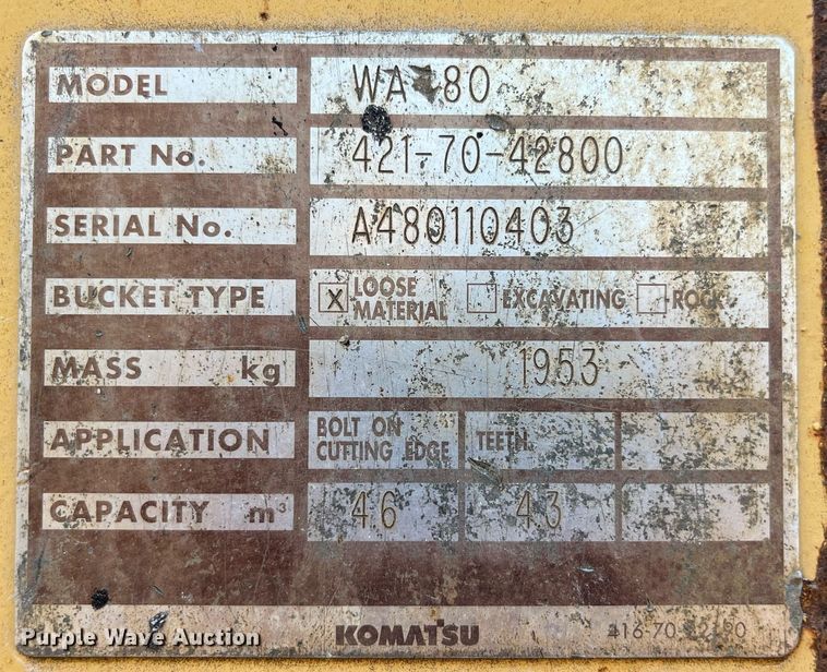 image for item LD9855 2011 Komatsu WA480-6  wheel loader