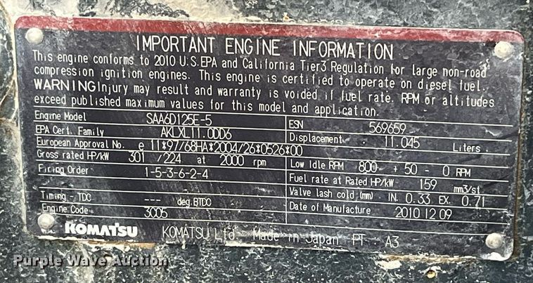 image for item LD9855 2011 Komatsu WA480-6  wheel loader