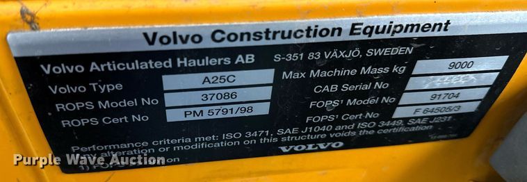 image for item LO9308 2001 Volvo A25C haul truck