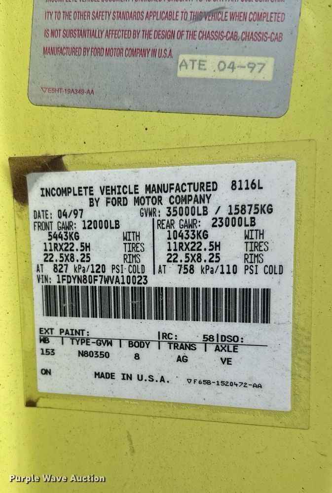 image for item LO9311 1998 Ford L8000  dump truck