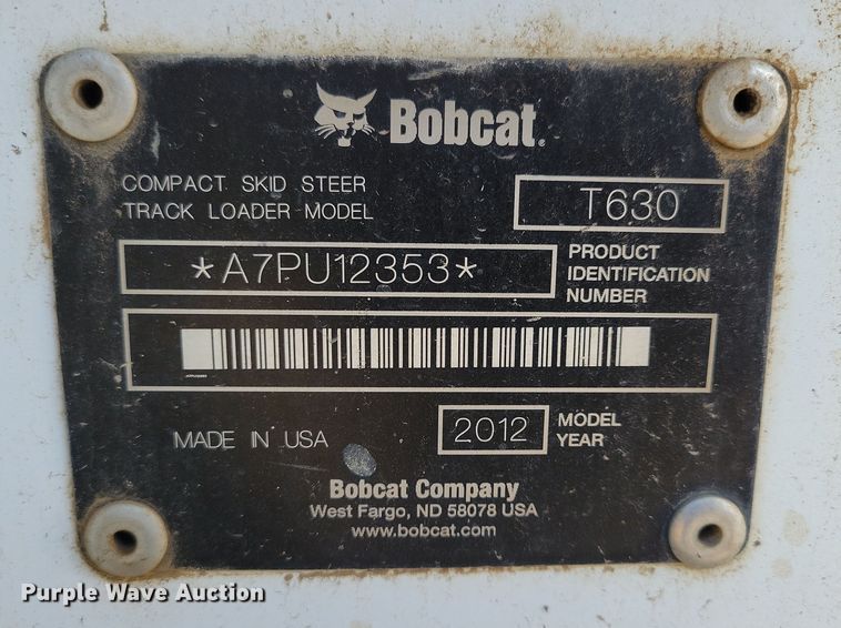 image for item LO9993 2012 Bobcat T630  tracked skid steer loader