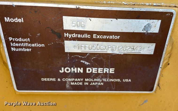 image for item LV9201 2015 John Deere 50G  mini excavator