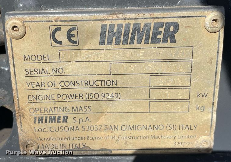 image for item LV9965 2015 IHI 17VX  mini excavator