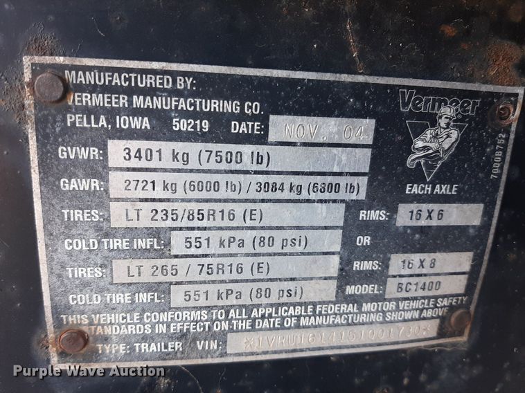 image for item LX9802 2005 Vermeer BC1400  wood chipper