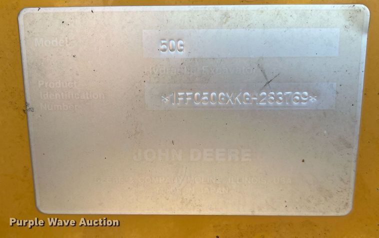 image for item MH9922 2016 John Deere 50G  mini excavator