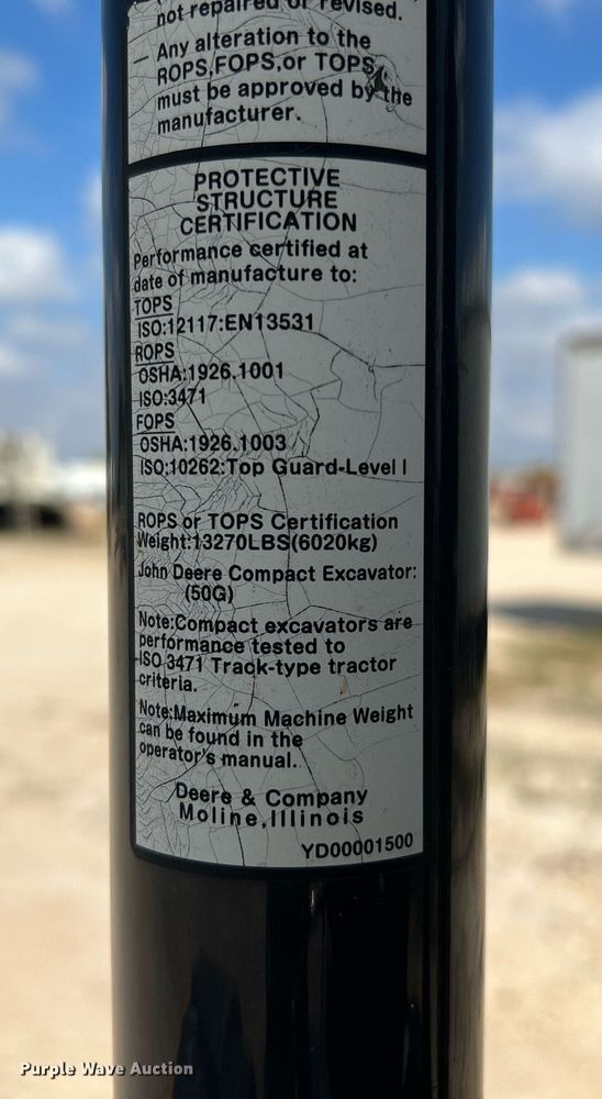 image for item MH9925 2016 John Deere 50G  mini excavator