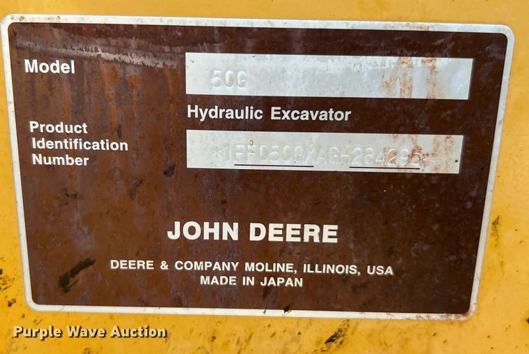 image for item MH9925 2016 John Deere 50G  mini excavator