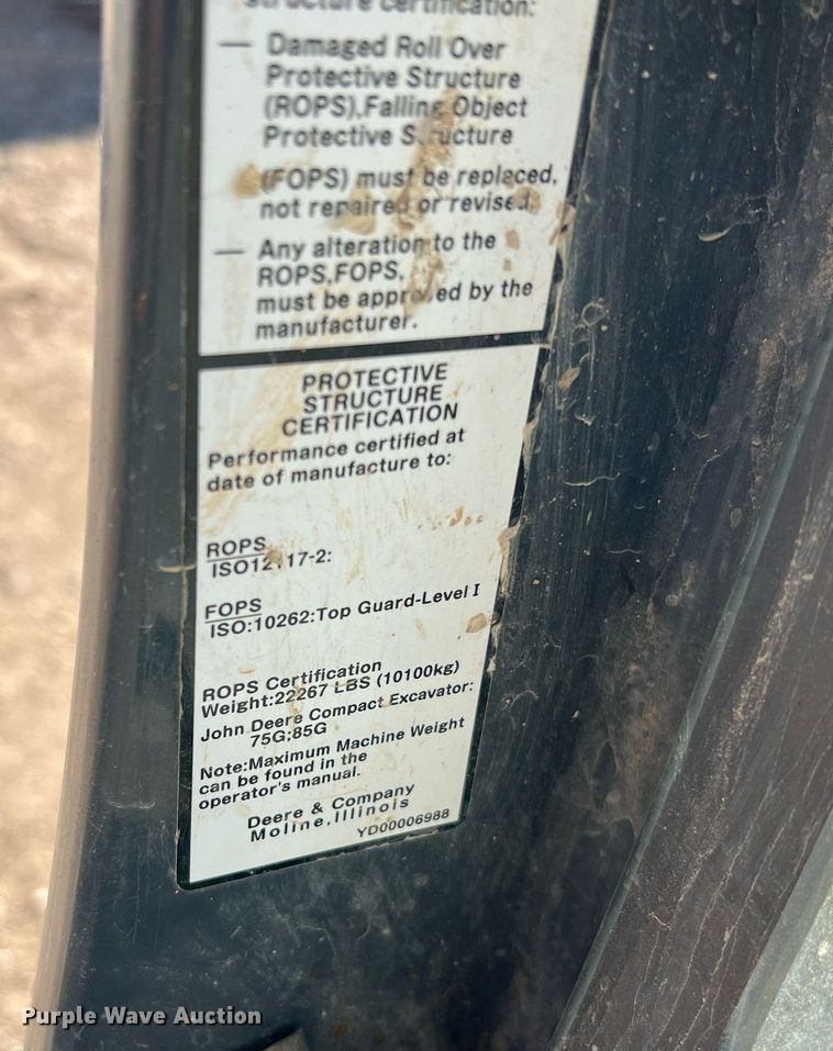 image for item MH9926 2016 John Deere 75G  excavator