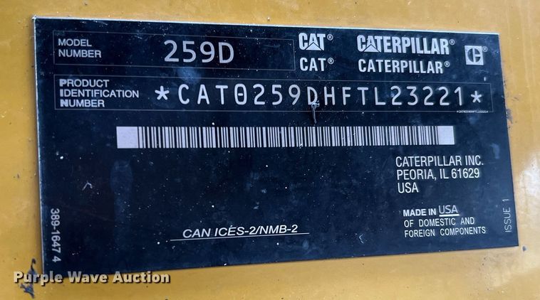 image for item MH9929 2019 Caterpillar 259D  tracked skid steer loader