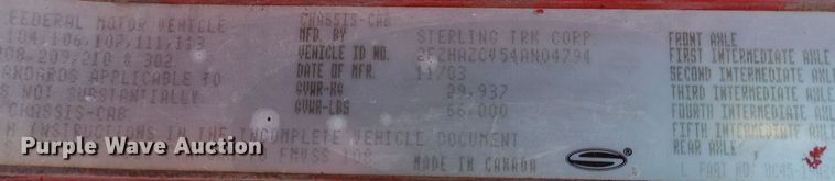 image for item MJ9520 2004 Sterling  truck cab and chassis