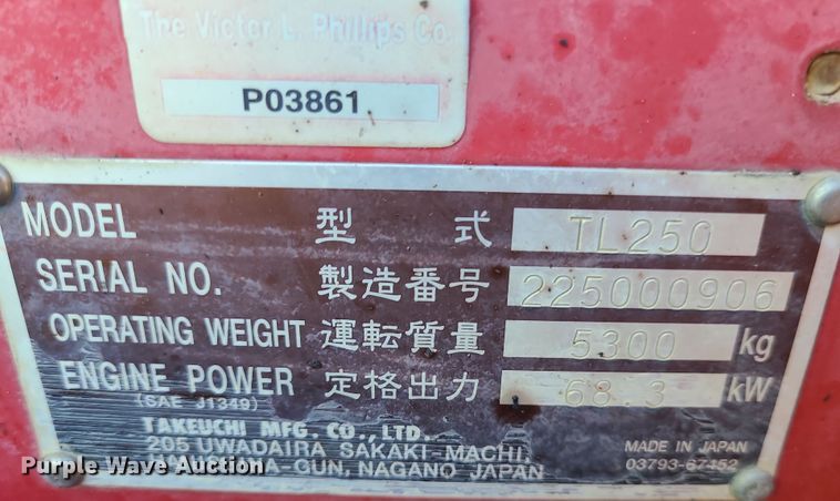 image for item MJ9527 2011 Takeuchi TL250  tracked skid steer loader