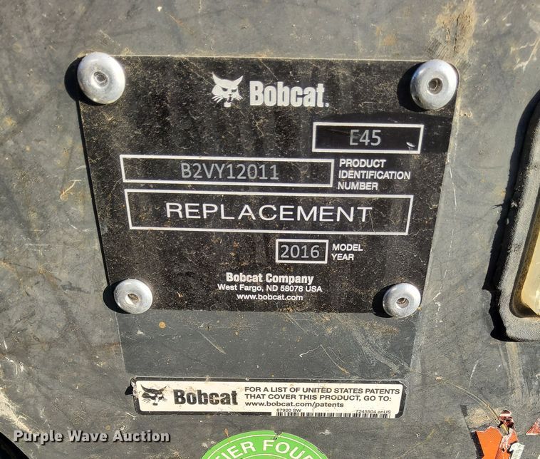 image for item MO9076 2017 Bobcat E45  mini excavator