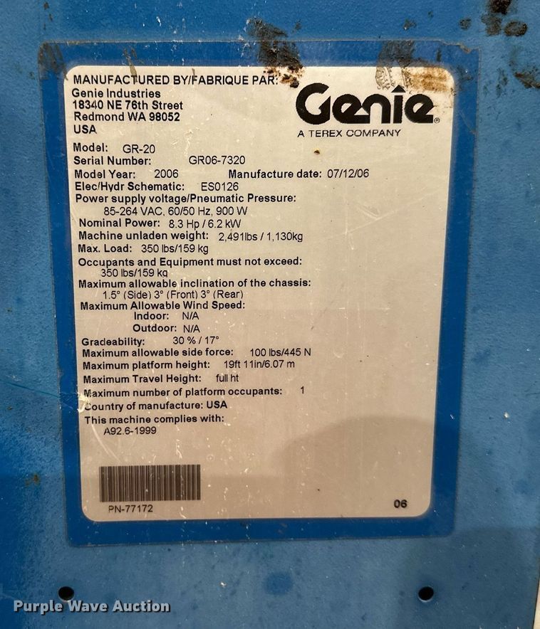 image for item NL9237 2006 Genie GR-20  vertical lift