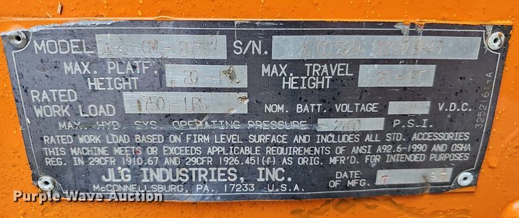 image for item NP9125 1993 JLG CM2033  scissor lift