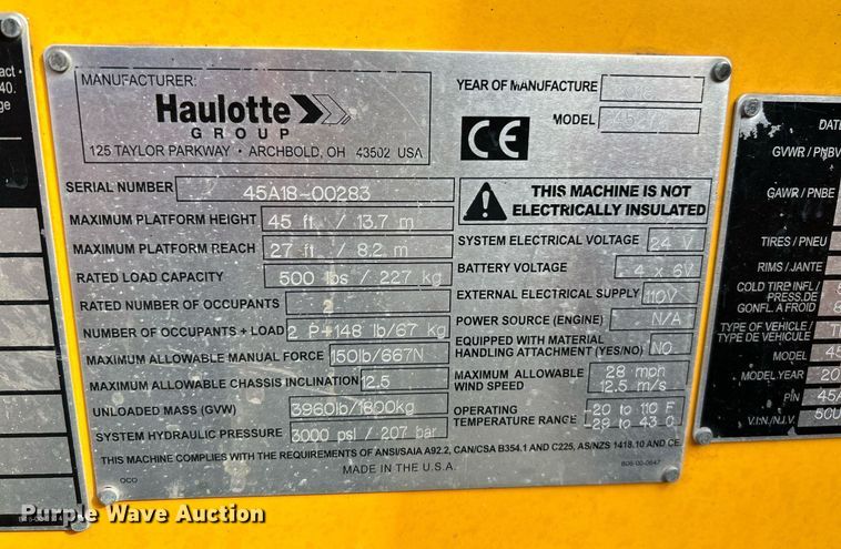 image for item NR9293 2018 Haulotte 4527A  boom lift