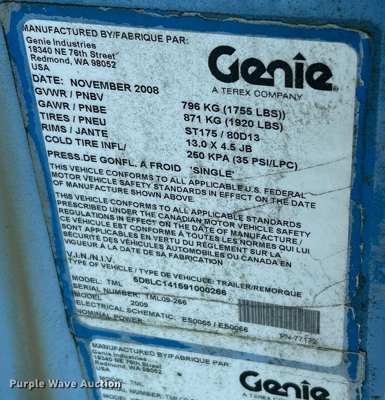 image for item NR9331 2009 Genie TML-4000N  light plant