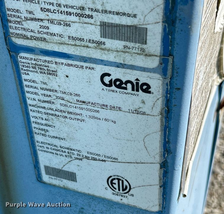 image for item NR9331 2009 Genie TML-4000N  light plant