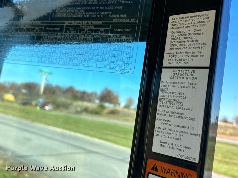 image for item NR9431 2015 John Deere 60G  mini excavator